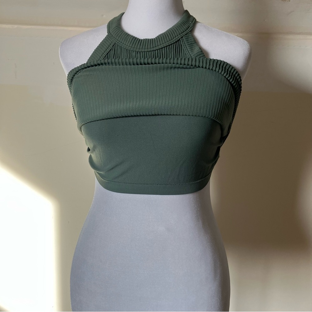 Aerie Superchill Seamless High Neck Bra Crop Top in Hunter Green size Medium - Picture 6 of 8